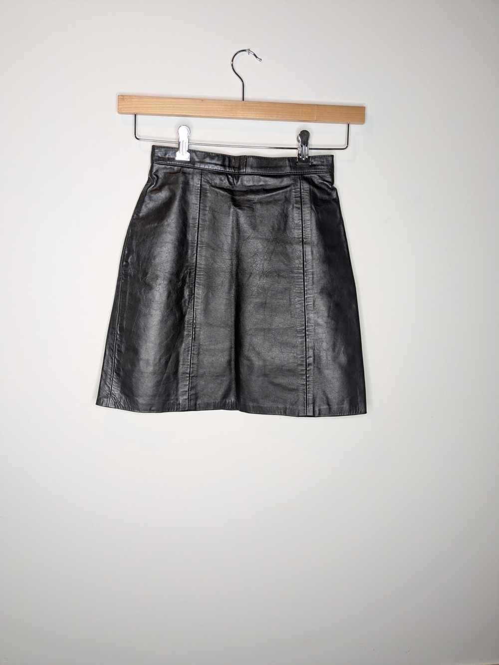 Vintage Black Leather A-Line Skirt 3/4